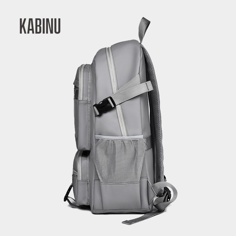 Kabinu solid color backpack casual leather membrane waterproof middle school student school bag work business computer bag outdoor backpack 