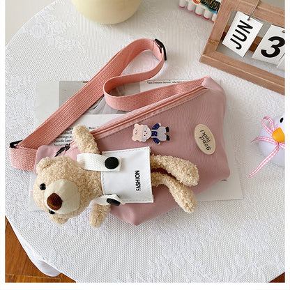 New Children's Chest Bag 2022 Fashion Cute Plush Bear Shoulder Bag Girl Little Princess Canvas Messenger Bag 