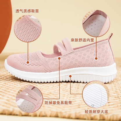 Shoes women's 2023 new cloth shoes cross-border large size foreign trade women's shoes breathable flying woven shoes soft bottom casual mother shoes 