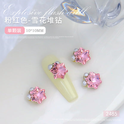 Internet celebrity popular nail art crystal pile diamond finished product super flash crooked heart rectangular handmade pearl nail decoration wholesale 