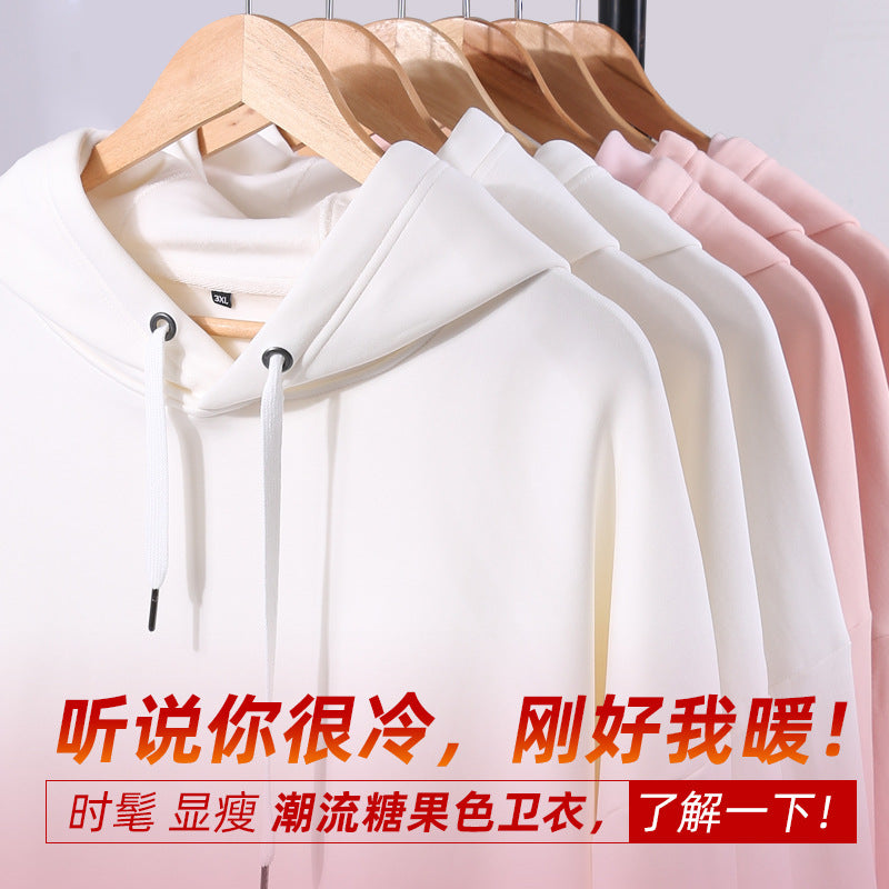 400g new men's sweater heavy style warm top hip-hop ins couple plus velvet thick Korean style trendy hoodie 