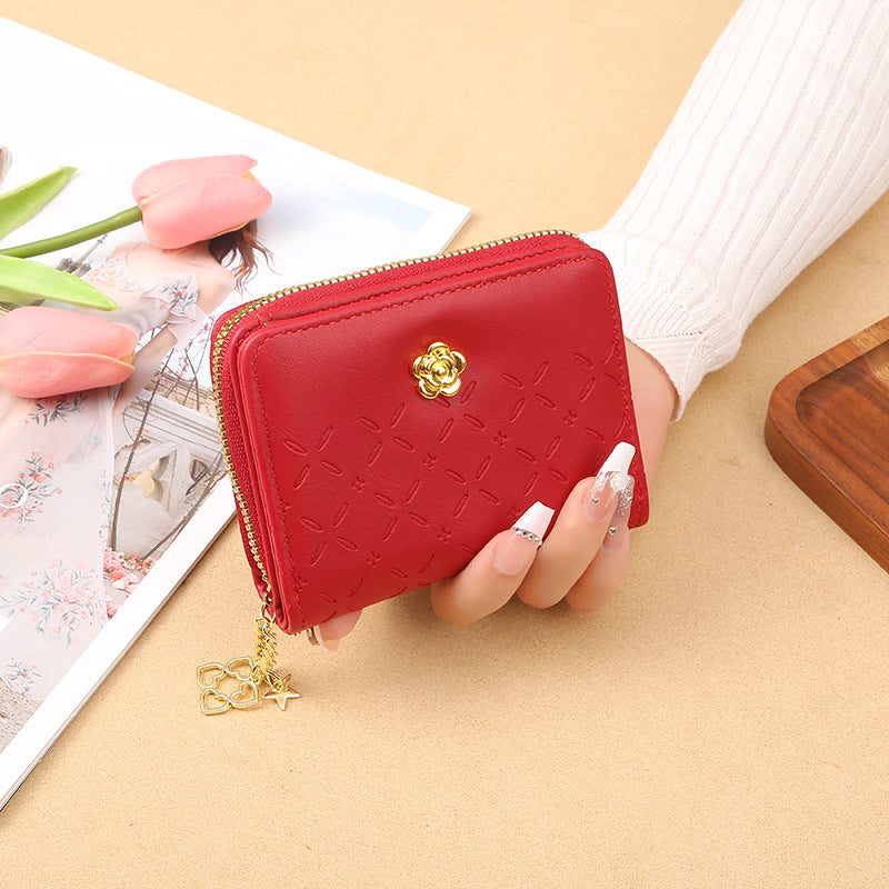 2023 new Korean version design mini ladies small wallet embossed with hardware PU leather cross-border wholesale factory direct sales 