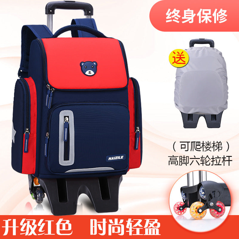 Primary school students trolley space school bag 1-3-6 years boys and girls unicorn detachable six-wheeled climbing bag with wheels 