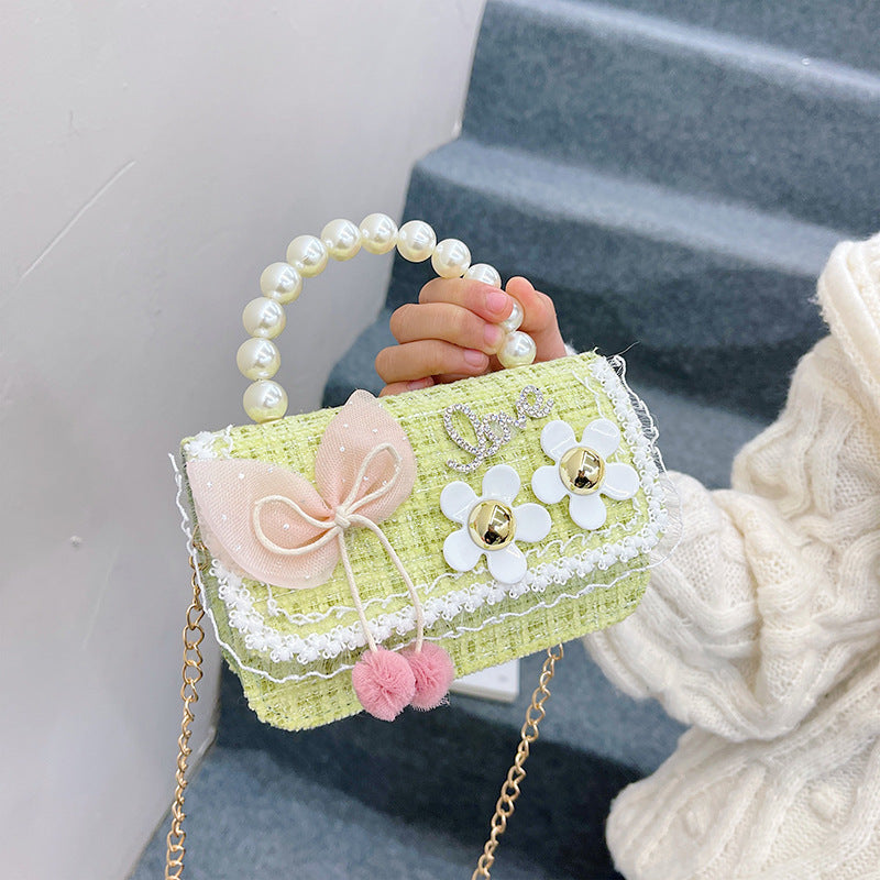 Fashionable Princess Little Fragrance Girls Crossbody Bag Pearl ကလေးလက်ကိုင်အိတ် Korean Style Bow Shoulder Bag 