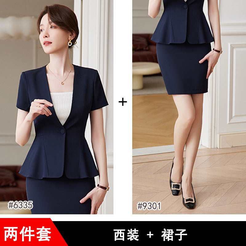 Short-sleeved professional suit suit female summer thin front desk suit temperament beauty salon overalls female stewardess uniform 