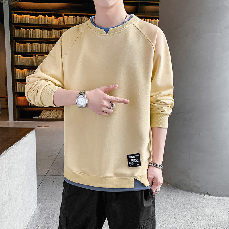 2022 spring and autumn new men's fake two-piece long-sleeved T-shirt fashion trend men's loose couple sweater bottoming shirt 