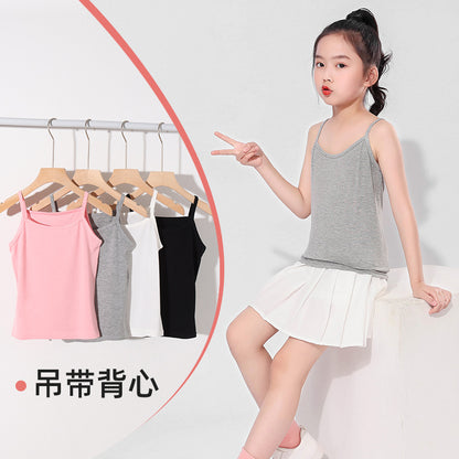 မိန်းကလေးများအတွက် camisole အစိုင်အခဲအရောင် နွေရာသီ ကလေးများအတွက် အောက်ခံအလွှာ မော်ဒယ် အတွင်းပိုင်း အပေါ်ပိုင်း ကလေးဝတ် လက်ပြတ် တီရှပ် 