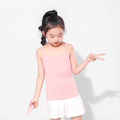 မိန်းကလေးများအတွက် camisole အစိုင်အခဲအရောင် နွေရာသီ ကလေးများအတွက် အောက်ခံအလွှာ မော်ဒယ် အတွင်းပိုင်း အပေါ်ပိုင်း ကလေးဝတ် လက်ပြတ် တီရှပ် 