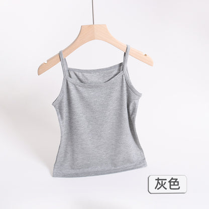 မိန်းကလေးများအတွက် camisole အစိုင်အခဲအရောင် နွေရာသီ ကလေးများအတွက် အောက်ခံအလွှာ မော်ဒယ် အတွင်းပိုင်း အပေါ်ပိုင်း ကလေးဝတ် လက်ပြတ် တီရှပ် 