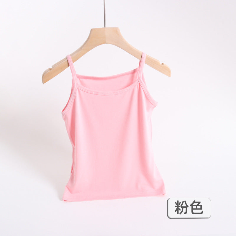 မိန်းကလေးများအတွက် camisole အစိုင်အခဲအရောင် နွေရာသီ ကလေးများအတွက် အောက်ခံအလွှာ မော်ဒယ် အတွင်းပိုင်း အပေါ်ပိုင်း ကလေးဝတ် လက်ပြတ် တီရှပ် 