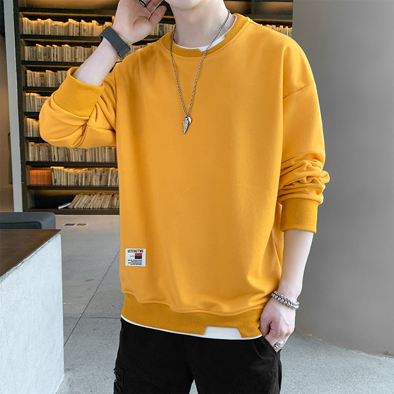 2022 spring and autumn new men's fake two-piece long-sleeved T-shirt fashion trend men's loose couple sweater bottoming shirt 