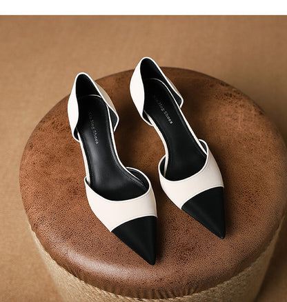 699-72 Niche pointed-toe hollow high-heeled shoes new temperament stiletto design sense French ladies color matching shoes 