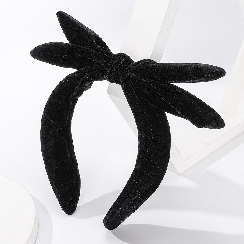 High-top black velvet double-layer large bow headband Korean style high-end head buckle Internet celebrity headband hair hole 