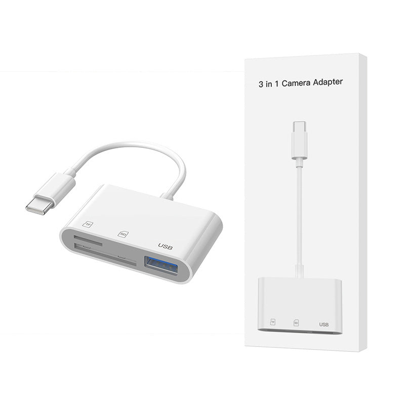 iPhone 3-in-one USB3.0 multi-function SD ကတ် TF ကတ်ဖတ်စက် မိုဘိုင်းလ်ဖုန်း တက်ဘလက် otg converter အတွက် သင့်လျော်သည်။