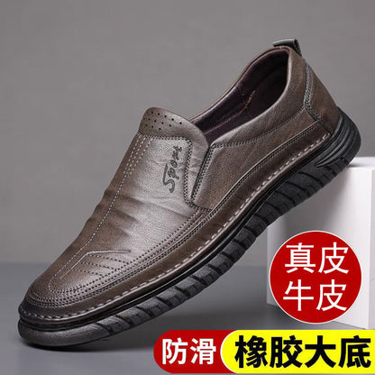 2022 spring and autumn new middle-aged business casual leather shoes daily versatile men's breathable leather slip-on dad shoes 