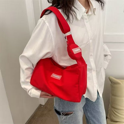 2023 new Messenger bag student class bag female ins style Japanese large capacity solid color canvas bag shoulder bag 