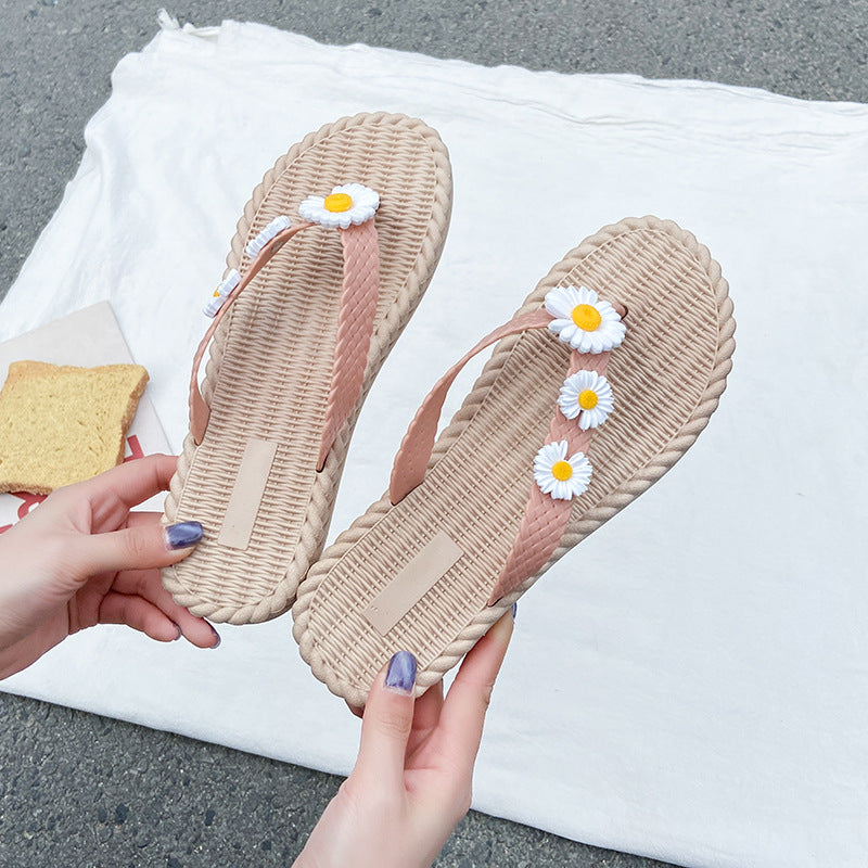 2023 new flower summer flip-flops women's outerwear Korean version wear-resistant ladies flat sandals and slippers on the beach 