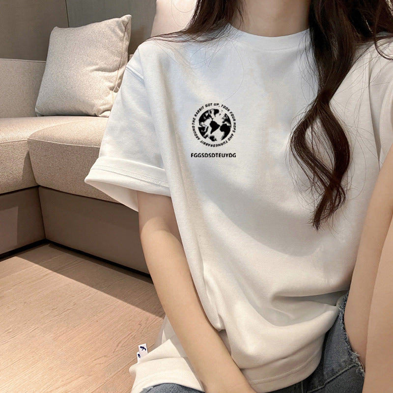 2023 summer cotton short-sleeved men's T-shirt Japanese and Korean trendy brand heavy white T-shirt loose printing couple top clothes 