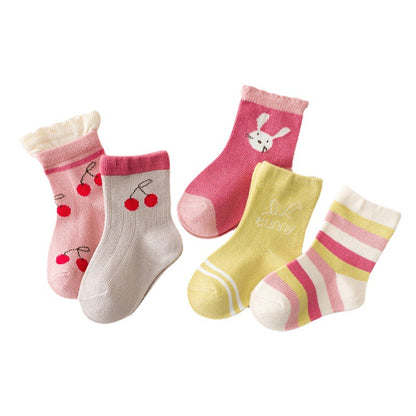 Children's socks for girls, fruit lace stripes, cute cartoon cotton wholesale manufacturers, comfortable baby socks for spring, autumn and winter 