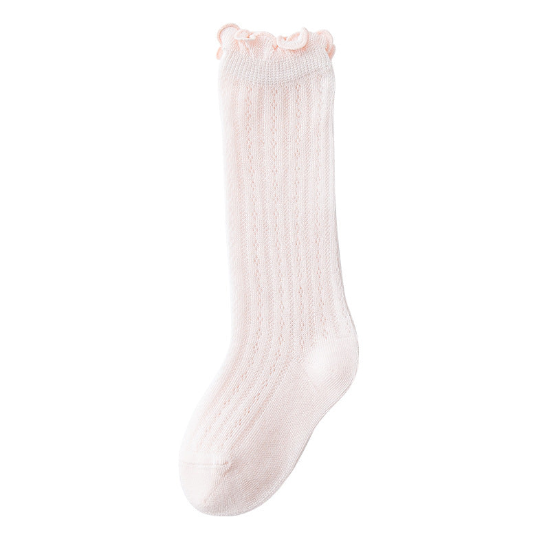 Summer mesh thin baby socks type a baby long socks wood ear edge loose mouth long socks children's cotton socks 