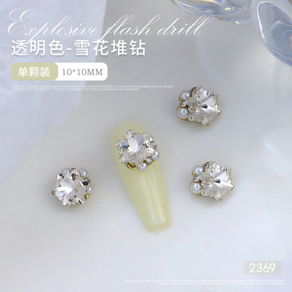 Internet celebrity popular nail art crystal pile diamond finished product super flash crooked heart rectangular handmade pearl nail decoration wholesale 