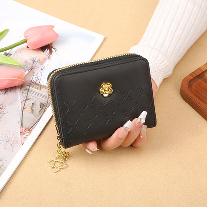 2023 new Korean version design mini ladies small wallet embossed with hardware PU leather cross-border wholesale factory direct sales 