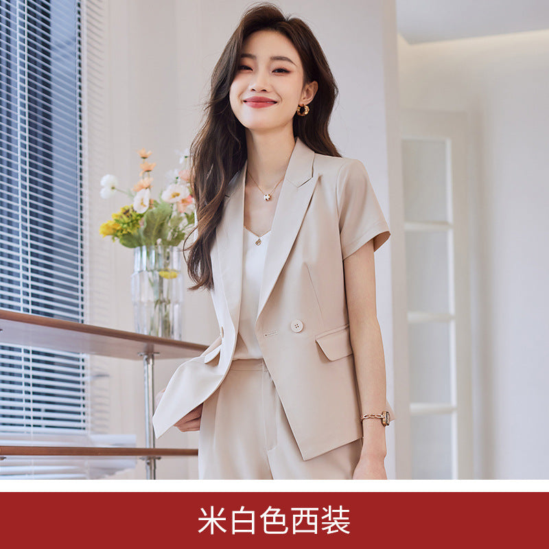 Spring and summer short-sleeved suit jacket women's thin fashion temperament manager professional suit suit female hotel front desk work clothes 