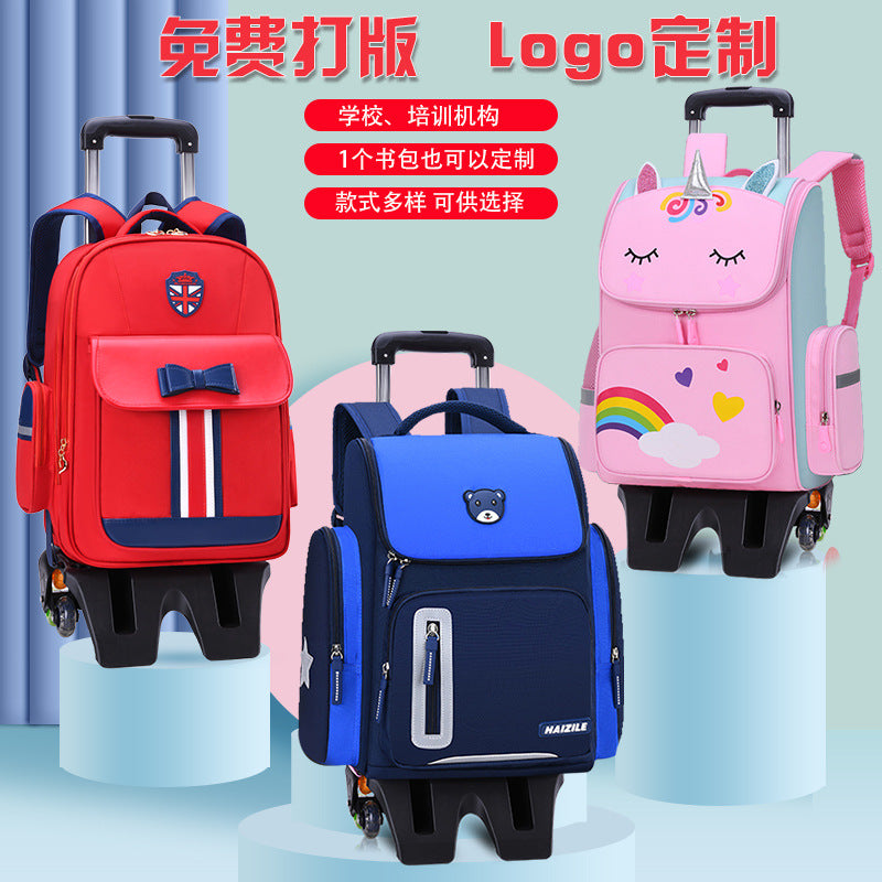 Primary school students trolley space school bag 1-3-6 years boys and girls unicorn detachable six-wheeled climbing bag with wheels 