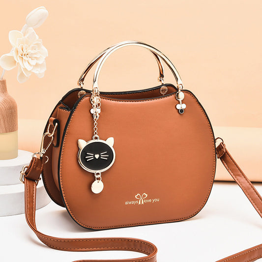 Korean style fashionable girly style shell small bag, western style cat crossbody bag, women's shoulder bag, solid color small bag, handbag 