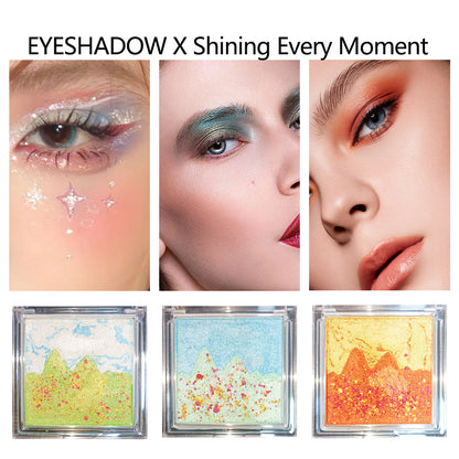 Three-color waterproof and non-smearing shimmer scenery eyeshadow stage makeup eyeshadow pearlescent exquisite and delicate makeup eyeshadow palette 