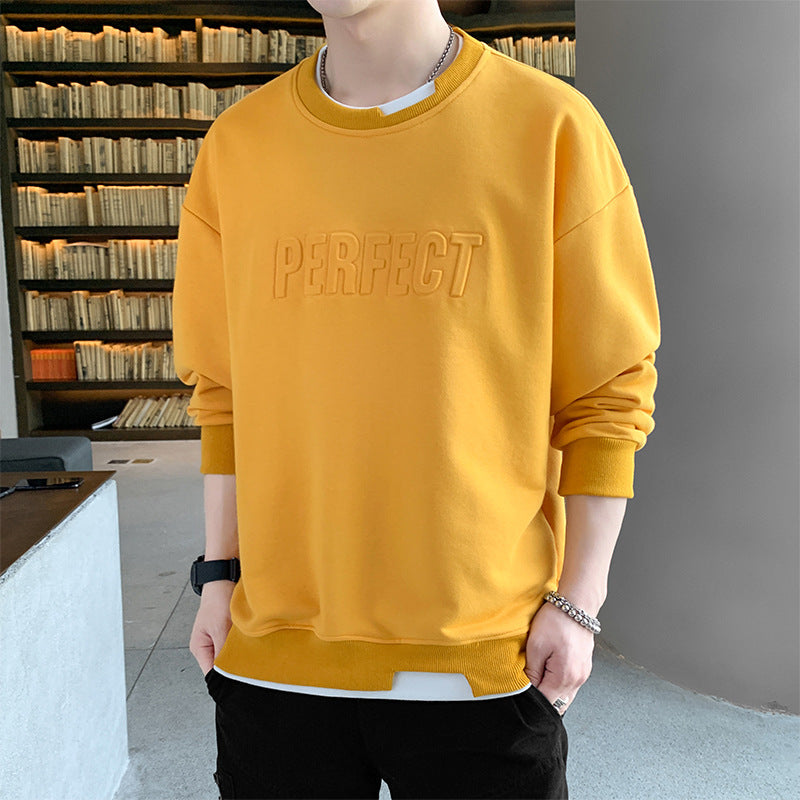 2022 spring and autumn new men's fake two-piece long-sleeved T-shirt fashion trend men's loose couple sweater bottoming shirt 