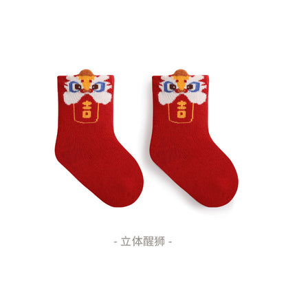 Newborn baby red socks autumn and winter new products New Year 100 days full moon baby boy and girl children's middle tube cotton socks 