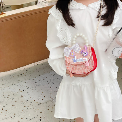 Cross-border new children's bag, stylish chain shoulder bag, fashionable pearl handbag, cute princess small backpack wholesale 