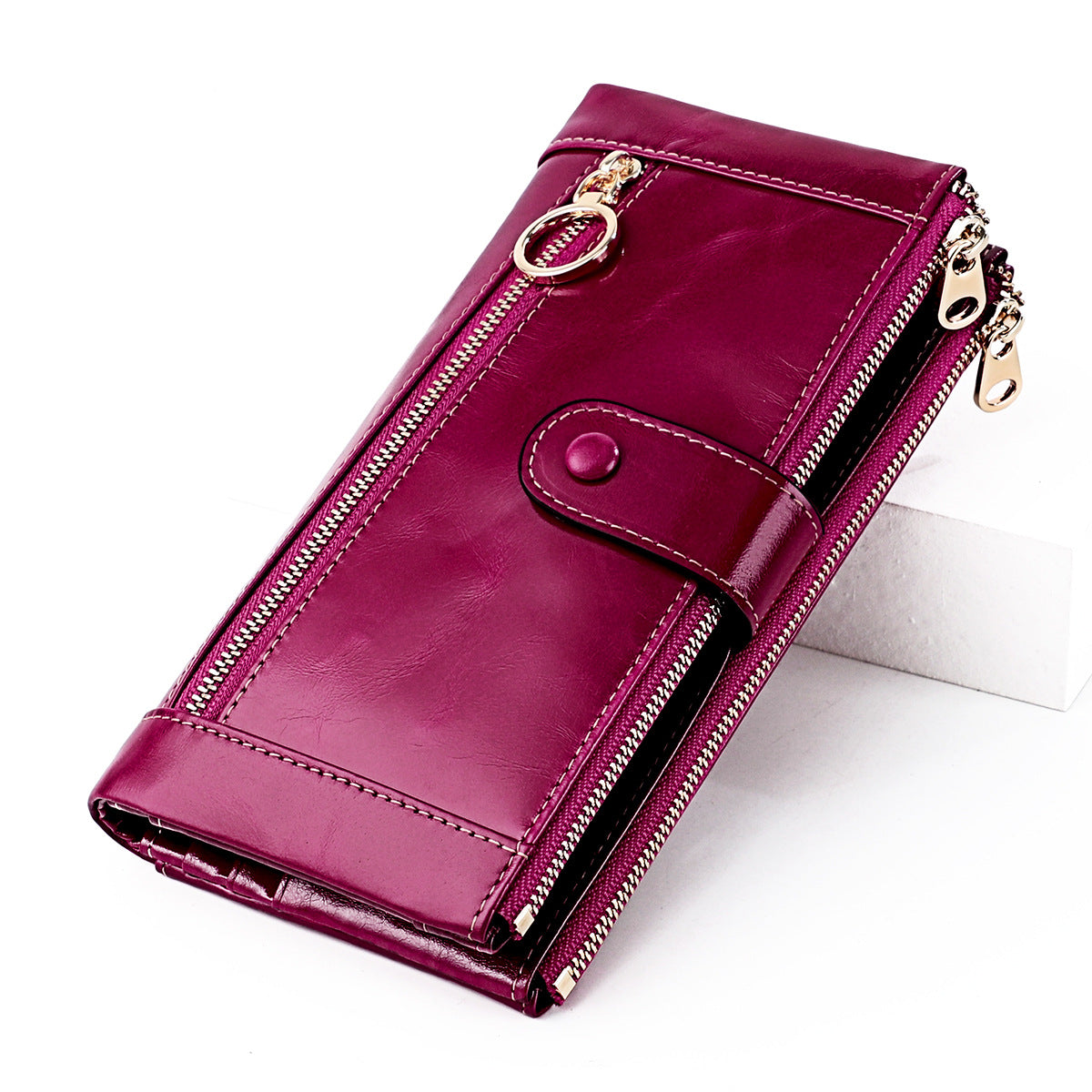 Korean style fashion mobile phone coin clutch rfid anti-theft brush long wallet retro oil wax genuine leather ladies wallet 