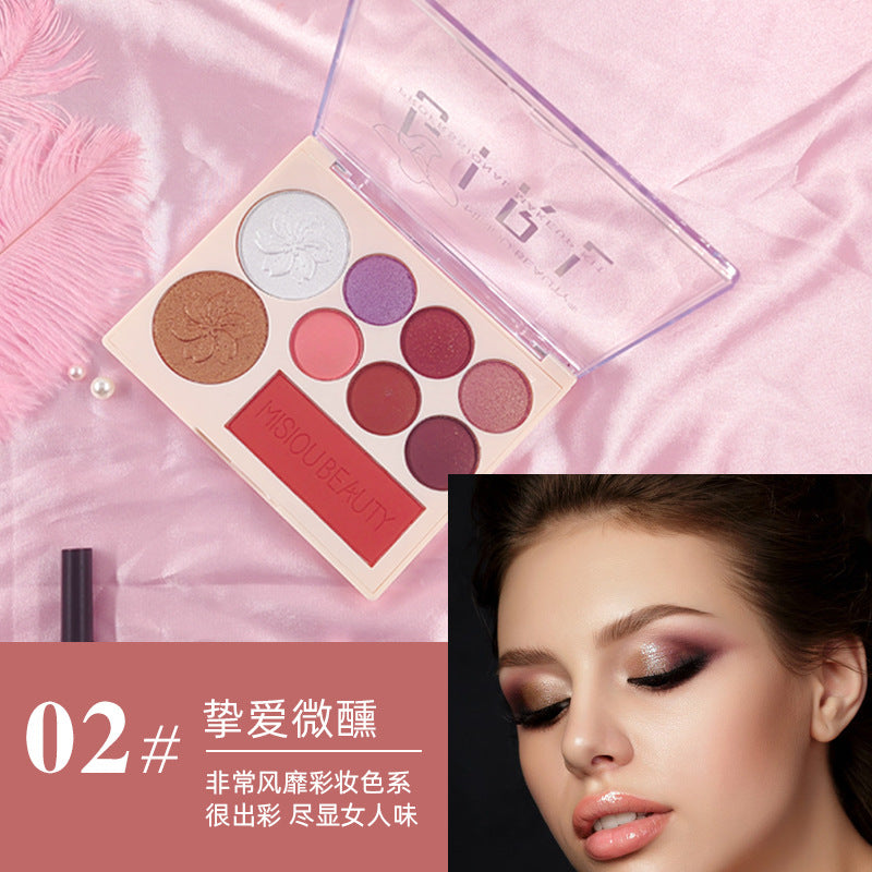 MISIOU BEAUTY Eyeshadow Highlight Blush သုံးဖက်မြင်မိတ်ကပ် Palette သည် မိတ်ကပ်ပျက်ပြားခြင်းမရှိပါ။ 