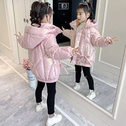 Girls winter cotton coat 2024 new style girls Korean style cotton coat medium and long children's stylish down cotton coat 