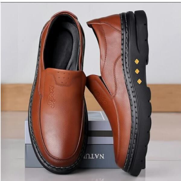 2022 new spring and autumn men's leather shoes business casual leather shoes all-match non-slip soft bottom middle-aged dad shoes 