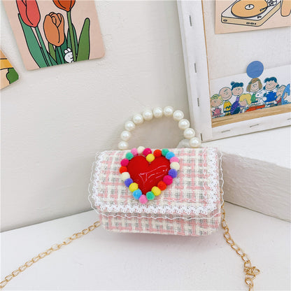 New Children's Small Square Bag Cartoon Cute Fragrant Style Shoulder Bag Fashion Love Jewelry Chain Crossbody Bag လက်ကား 