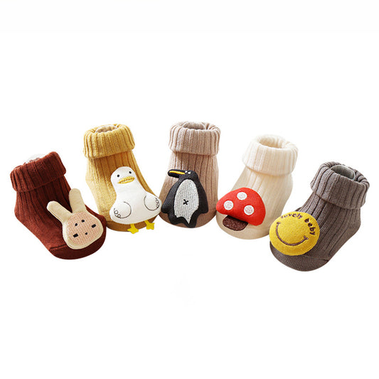 New spring and autumn baby socks cartoon three-dimensional doll baby socks dotted non-slip toddler socks type a newborn 