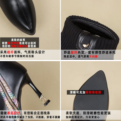 2023 winter new high-heeled short boots women's small warm black stiletto thick-soled high-heeled platform short boots 