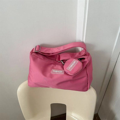 2023 new crossbody bag student class bag female ins style Japanese style large capacity solid color mother-in-law bag shoulder bag 