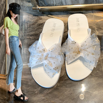 2022 new summer sandals and slippers for women to wear fashion trendy Korean version of the bow thick bottom non-slip wear-resistant ladies slippers 