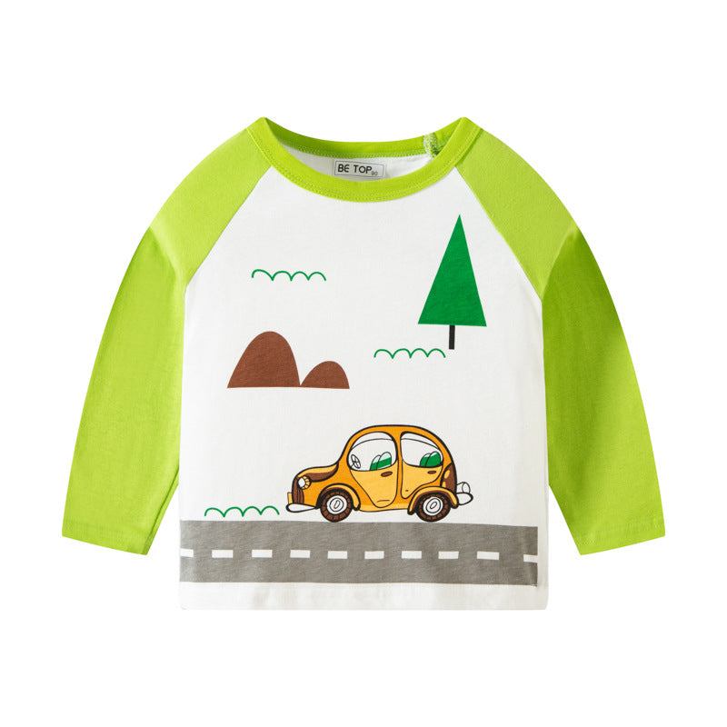 Korean children's clothing children's new autumn cartoon car pattern T-shirt boy's cotton sweater pullover bottoming shirt 