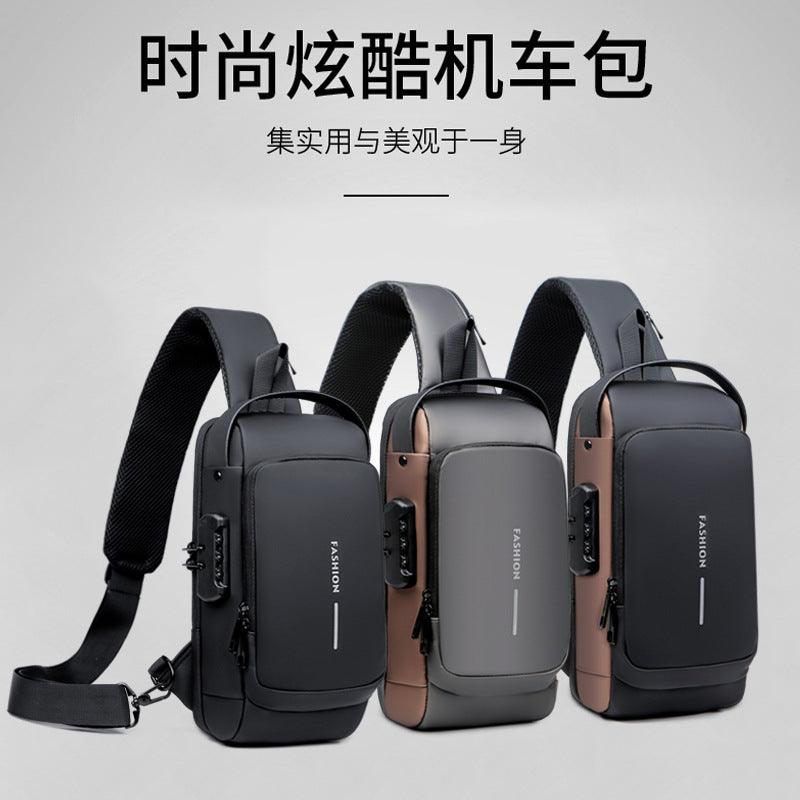 Multifunctional Men's Chest Bag Password Anti-theft Backpack Shoulder Bag Sports Waterproof Messenger Bag Cool Sports Car Motorcycle Bag 