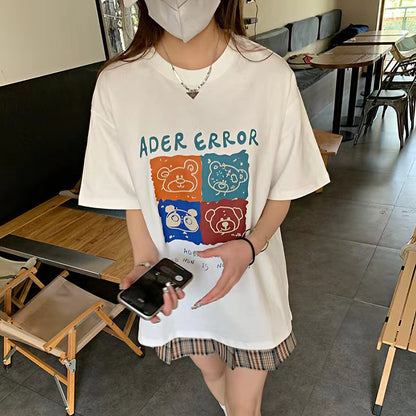 2023ader new summer Korean version of the niche cute bear short-sleeved female loose couple T-shirt round neck ins tide brand 