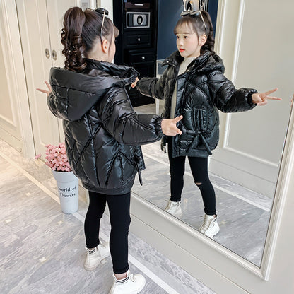 Girls winter cotton coat 2024 new style girls Korean style cotton coat medium and long children's stylish down cotton coat 