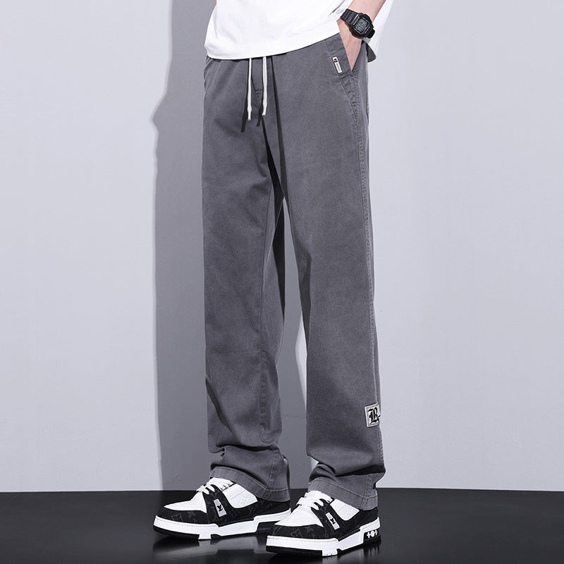 Summer ice silk thin casual pants men's straight loose tencel non-ironing sports pants trendy brand mopping wide-leg pants 