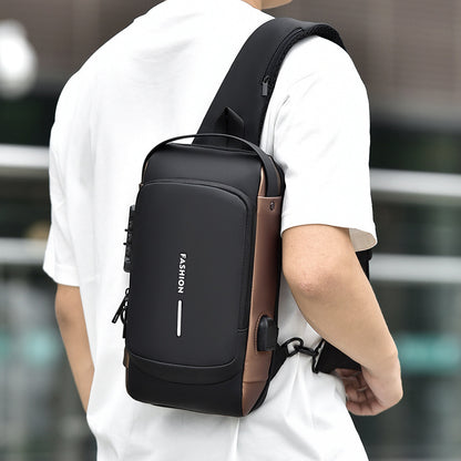 Men's Bags Shoulder Messenger Bag Multifunctional Sports Diagonal Hanging Chest Backpack USB Charging Port Anti-theft Chest Bag 