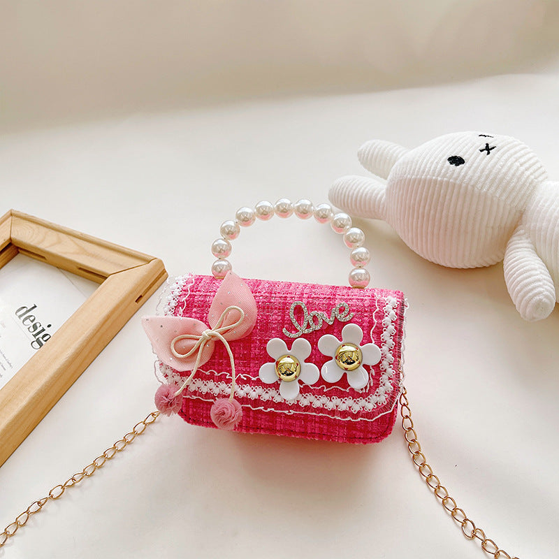 Fashionable Princess Little Fragrance Girls Crossbody Bag Pearl ကလေးလက်ကိုင်အိတ် Korean Style Bow Shoulder Bag 