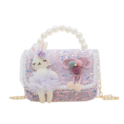 ကလေးအိတ်ဖက်ရှင်ပုလဲလက်ကိုင်အိတ်အသစ် Cartoon Doll Shoulder Bag Girls Chain Crossbody Bag လက်ကား 